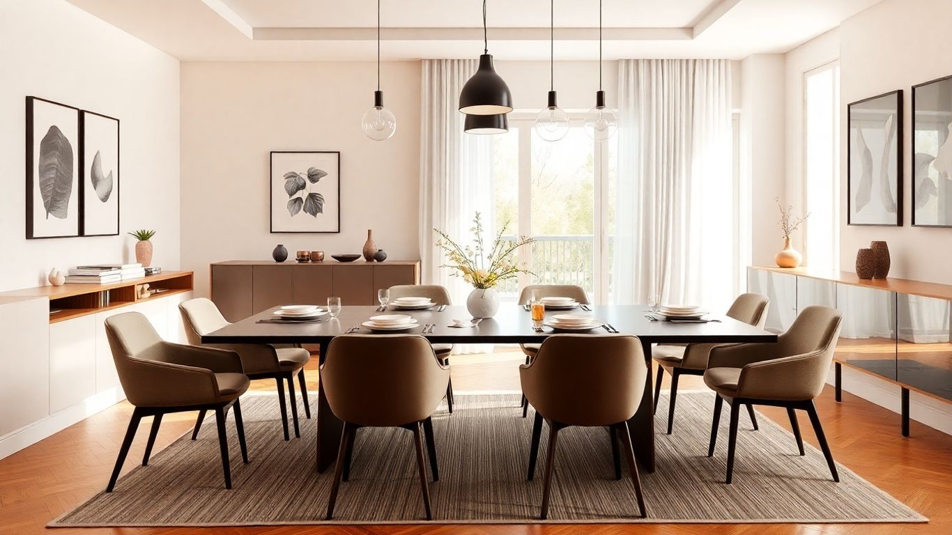 Modern dining room with rectangular table and stylish decor