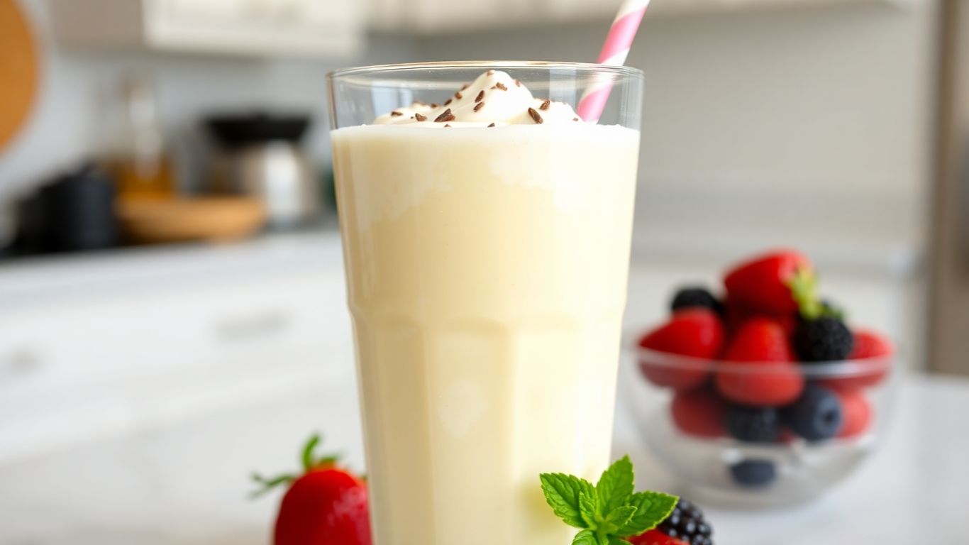 Vanilla bean yogurt smoothie in a glass with berries.