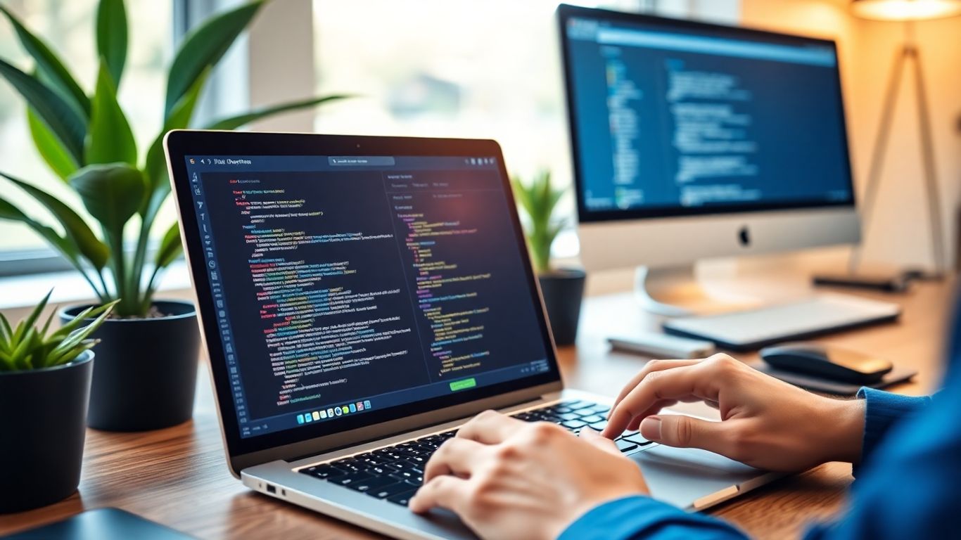 Developer working on web project in modern office