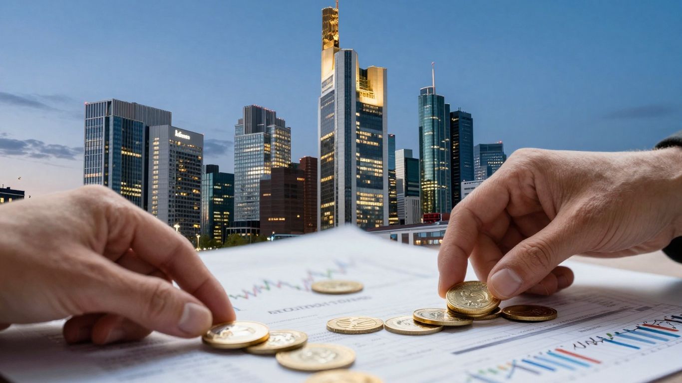 German cityscape with financial assets, suggesting wealth management.