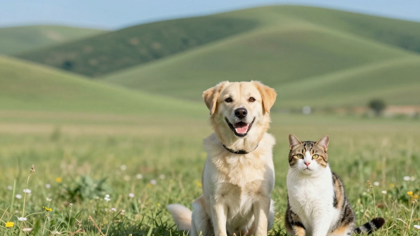 Dog and cat on Oklahoma prairie.
