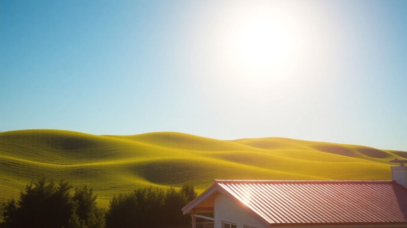 Australian home with sunny hills and golden light.