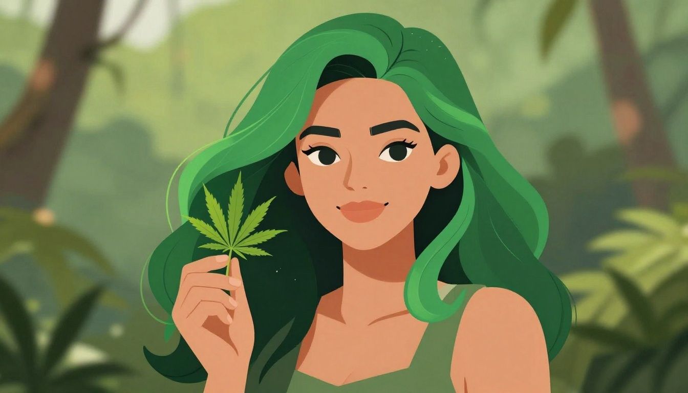 Woman with green hair holding a cannabis product.