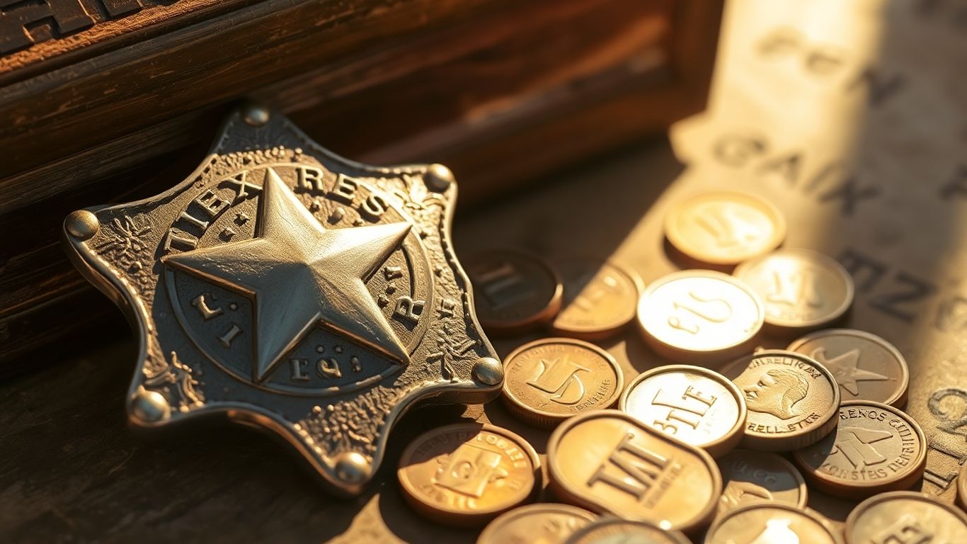 Texas Ranger badge and old coins