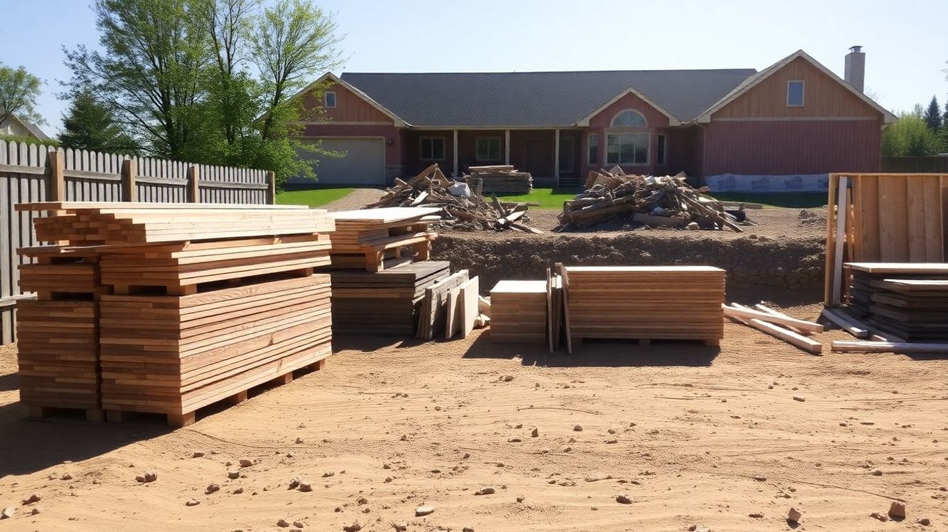 Clean Minnesota construction site with organized materials and debris.