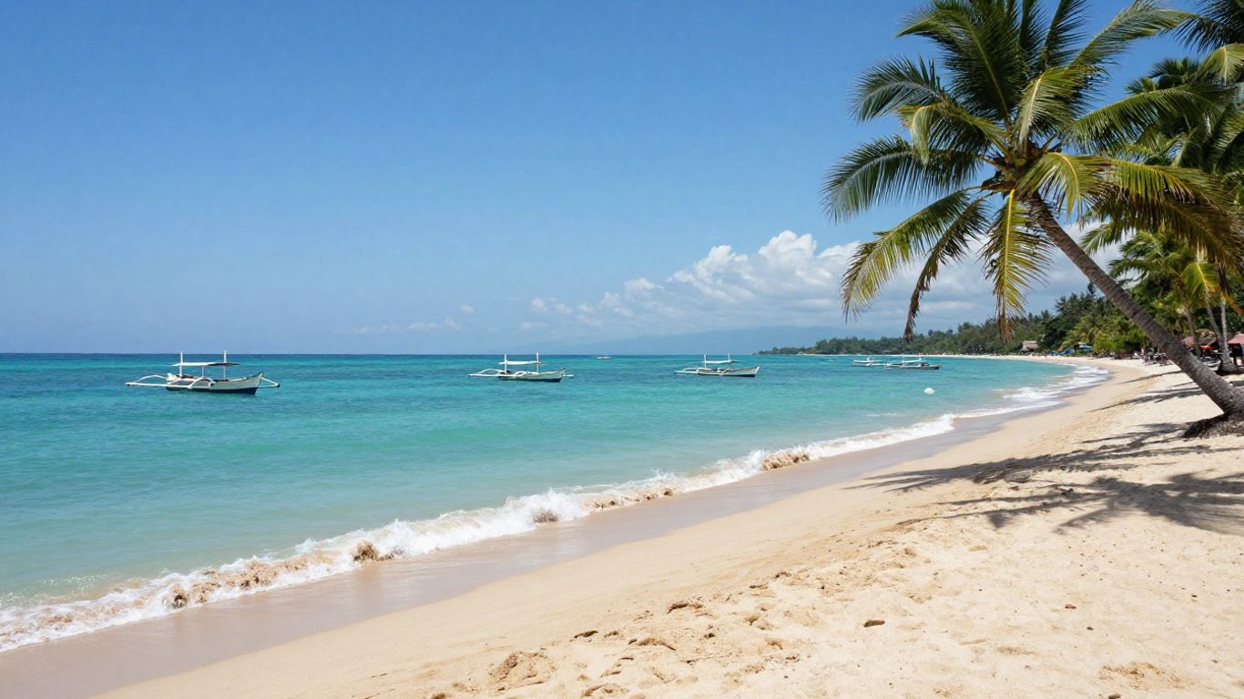 Sanur Beach with golden sand and turquoise water.