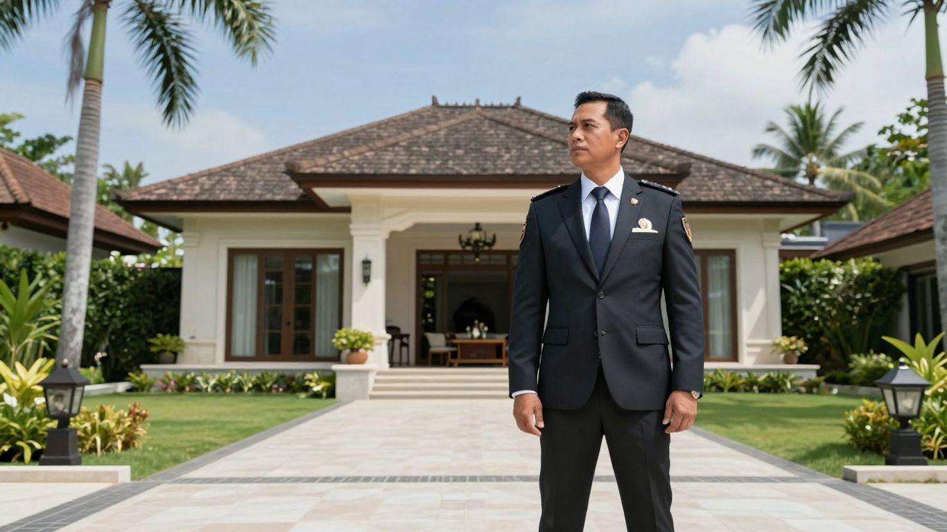 Security consultant in Bali near a villa.