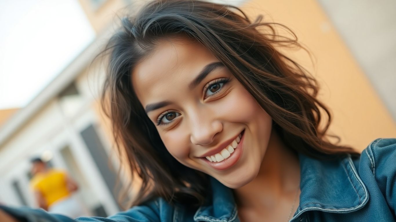 Person taking a confident selfie, smiling at the camera.