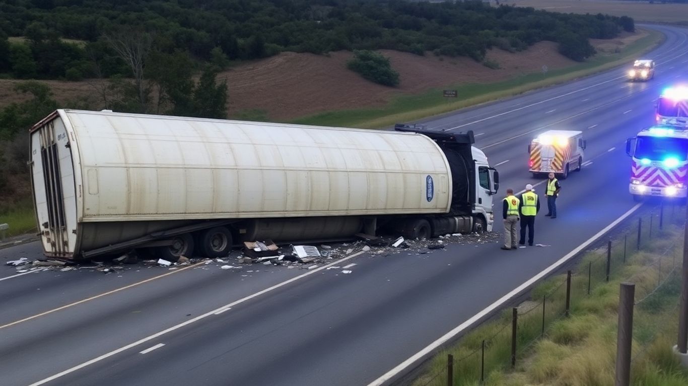 Camion accidenté bloquant la circulation sur l'autoroute.