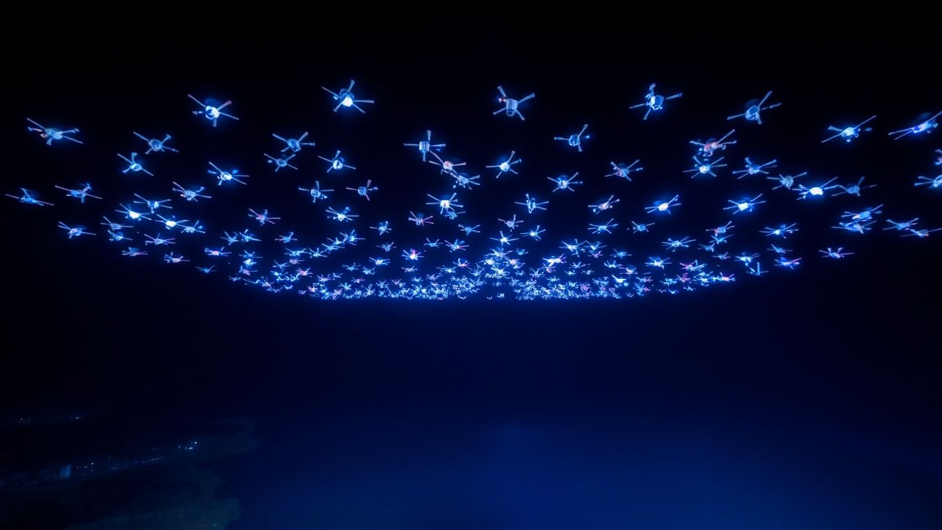 Pertunjukan drone Bali di langit malam