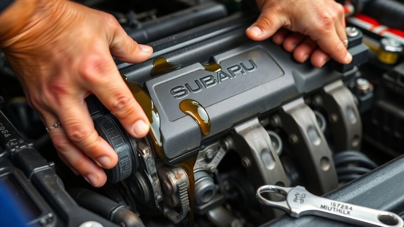 Subaru engine oil leak diagnosis and repair.