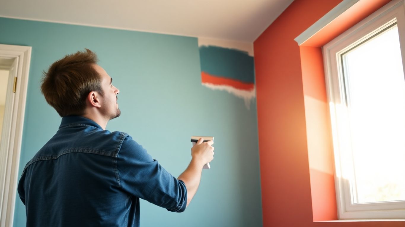 Painter applying eco-friendly paint to a home interior wall.