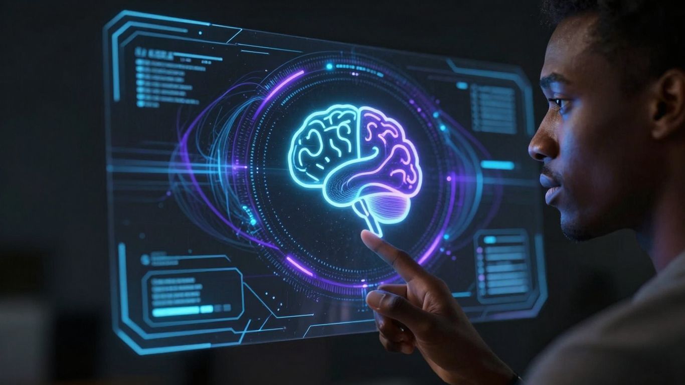 AI interface with glowing brain icon