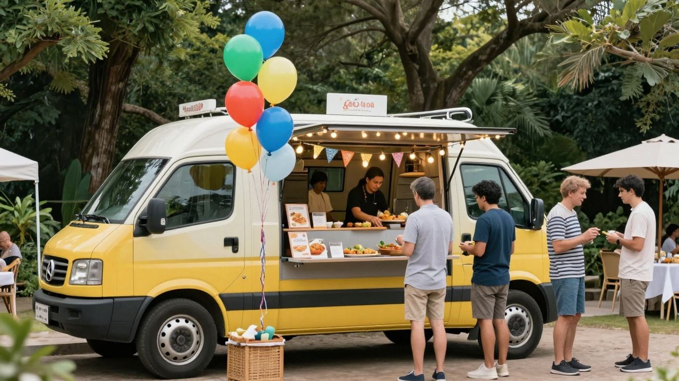 Food van serving guests at a party.