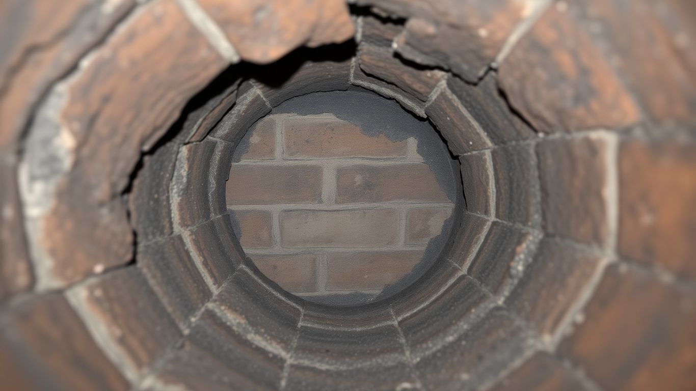 Cracked and sooty chimney interior.