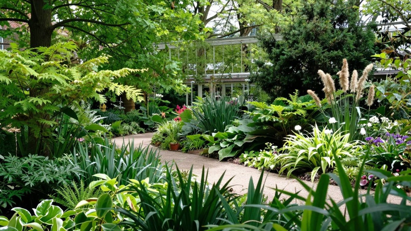 Groene oase met diverse planten en bloemen in Botanische Tuin Delft.