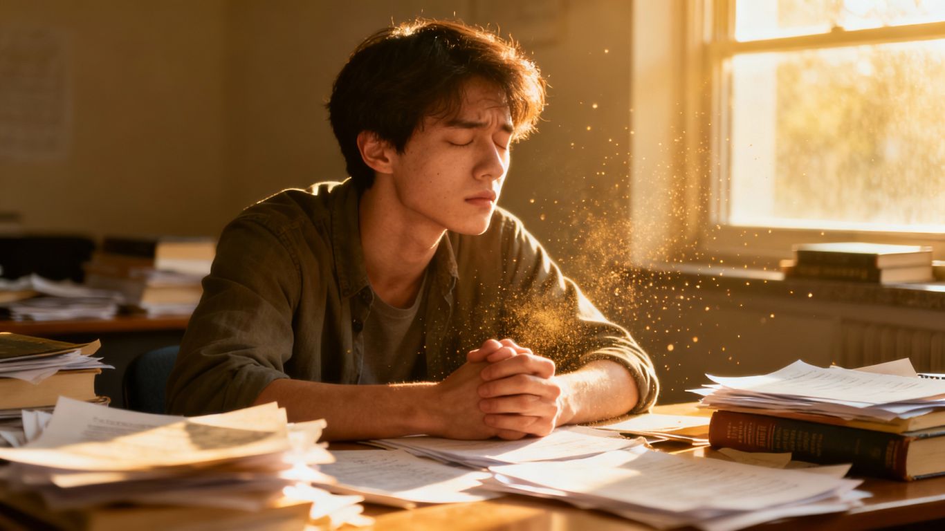 Student overwhelmed by university applications finds calm.