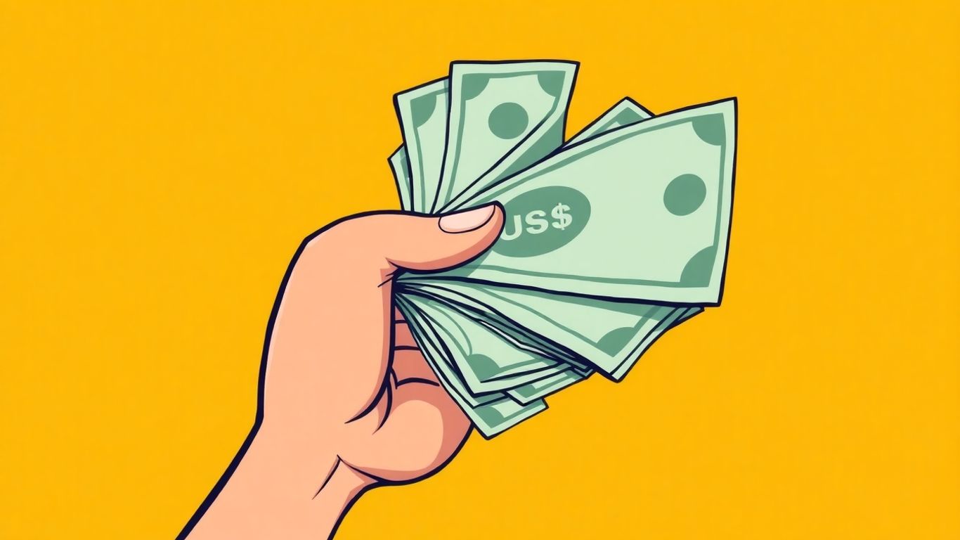 Hand holding stack of money, quick loan concept.