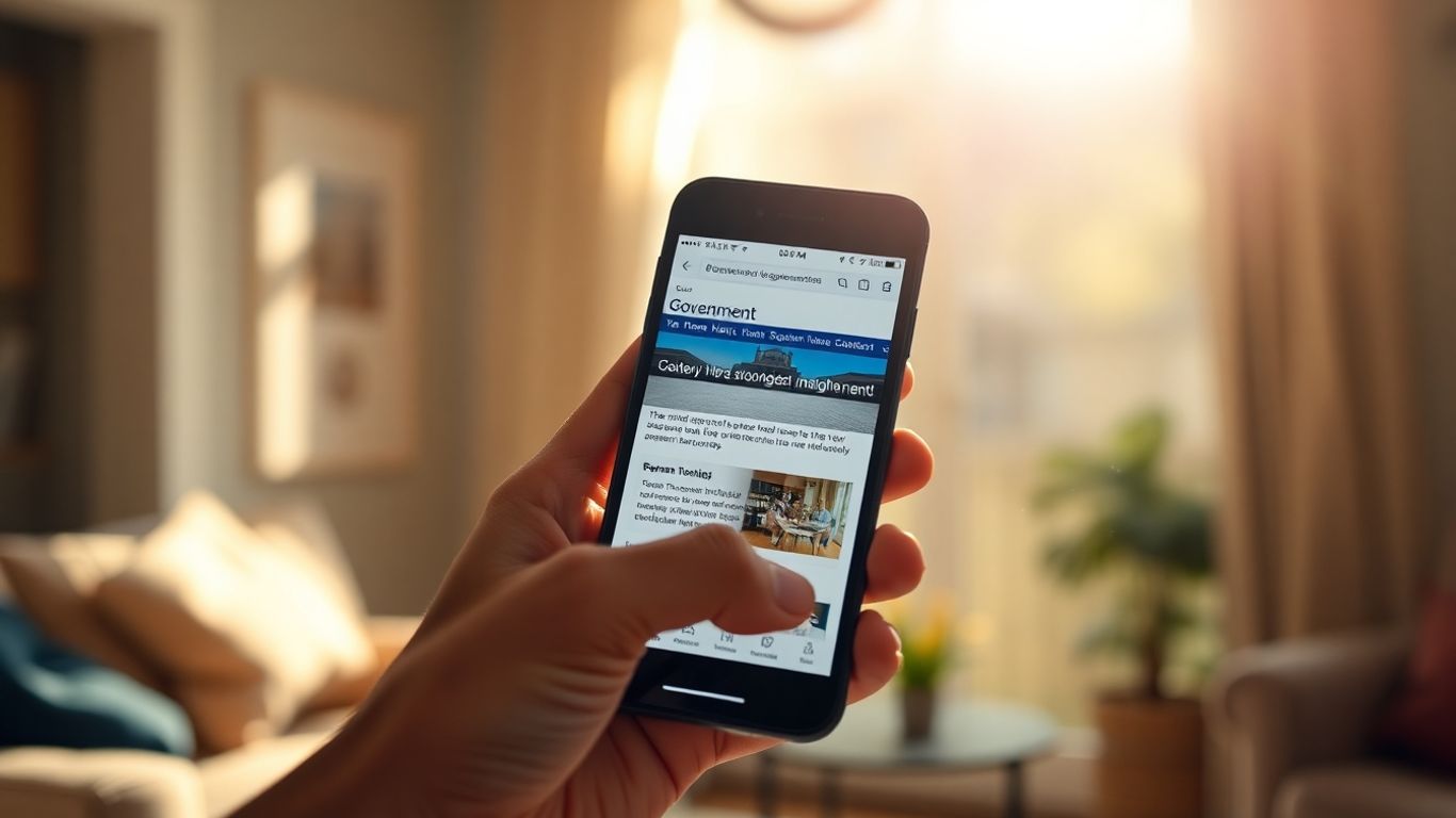 Personne utilisant une application gouvernementale sur son téléphone.