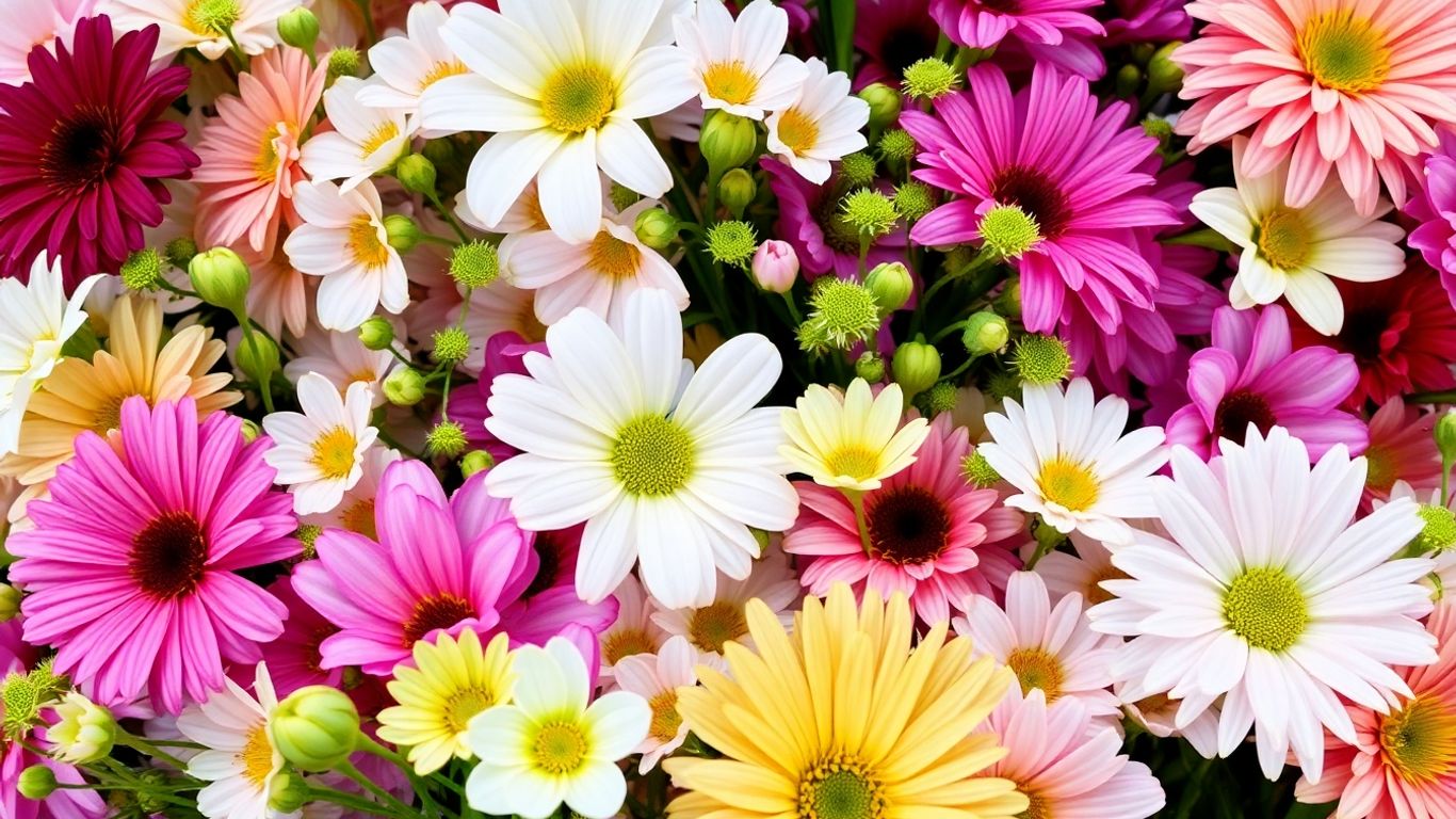 Flores naturais coloridas em uma loja.