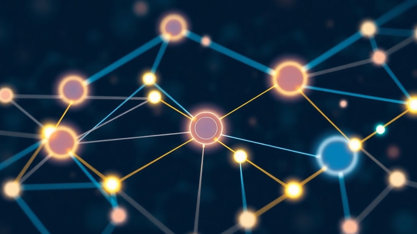 Interconnected digital pathways and glowing nodes infographic.