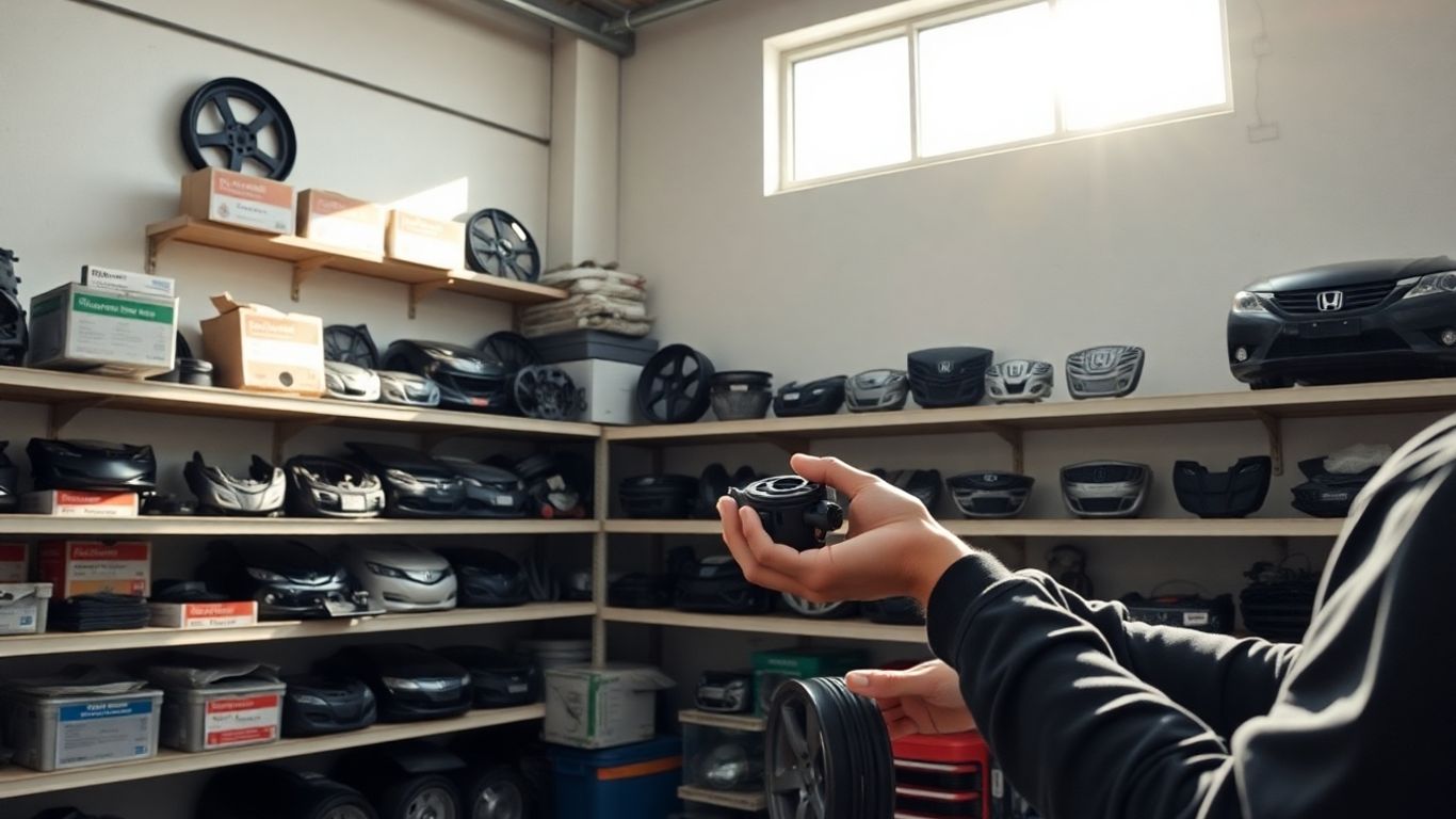 Honda car parts in a workshop