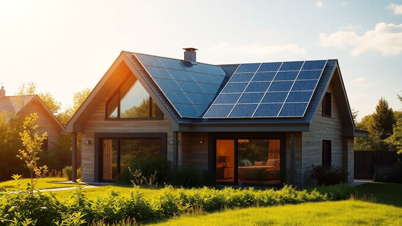 Casa cu panouri solare, energie verde.