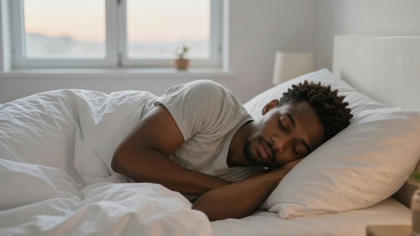 Person sleeping soundly in a peaceful bedroom.