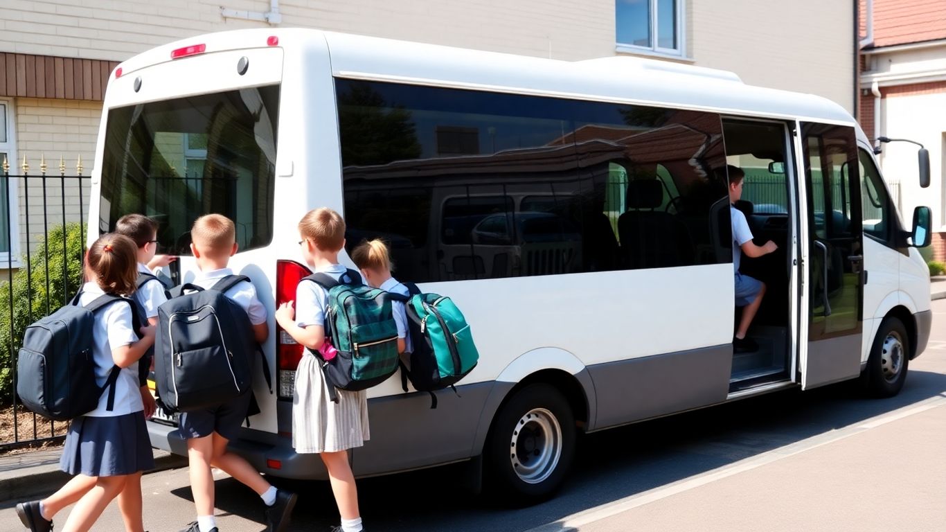 School minibus ready for a trip in Slough.