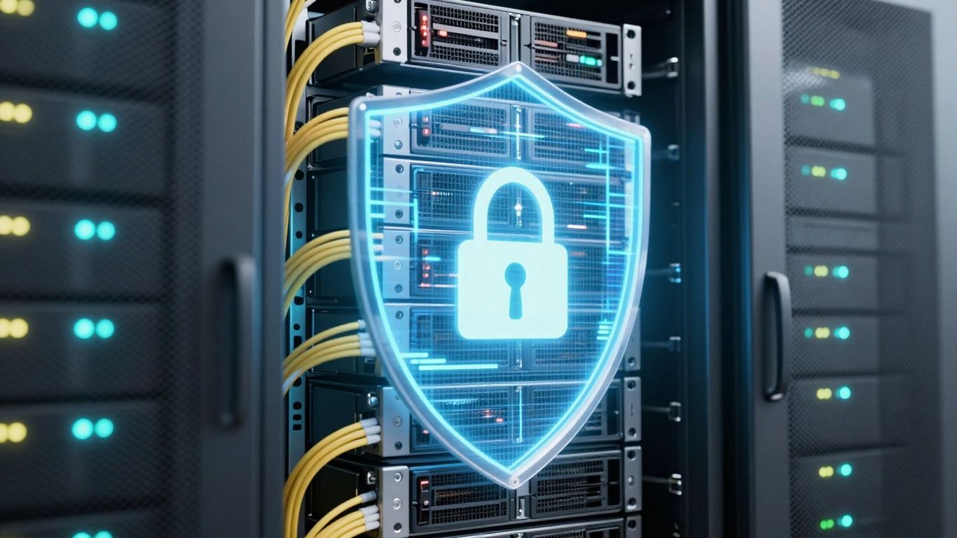 Server room with shield protecting hard drives.
