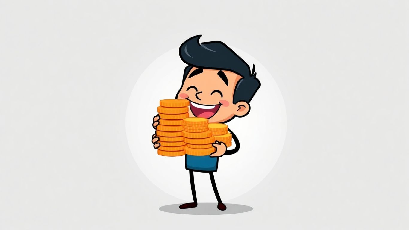 Happy person holding a stack of coins