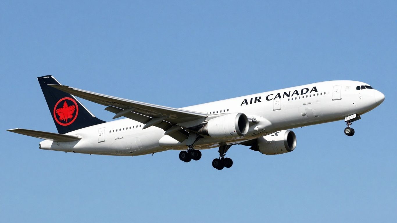 Air Canada Cargo airplane flying in a blue sky.