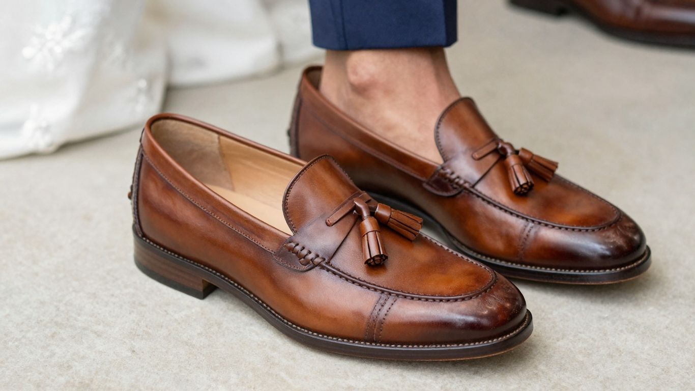 Man wearing tassel loafers with a suit.