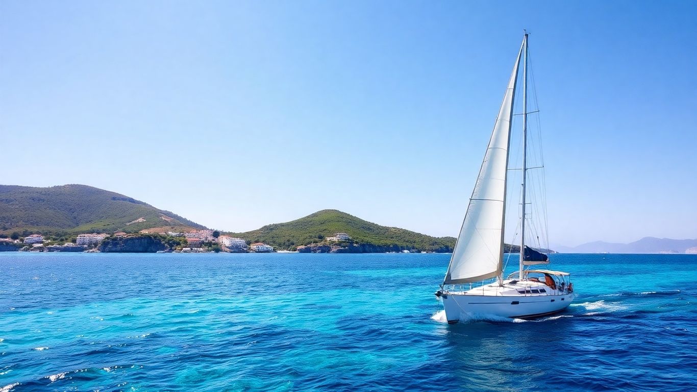 Sailing yacht navigating Greek islands