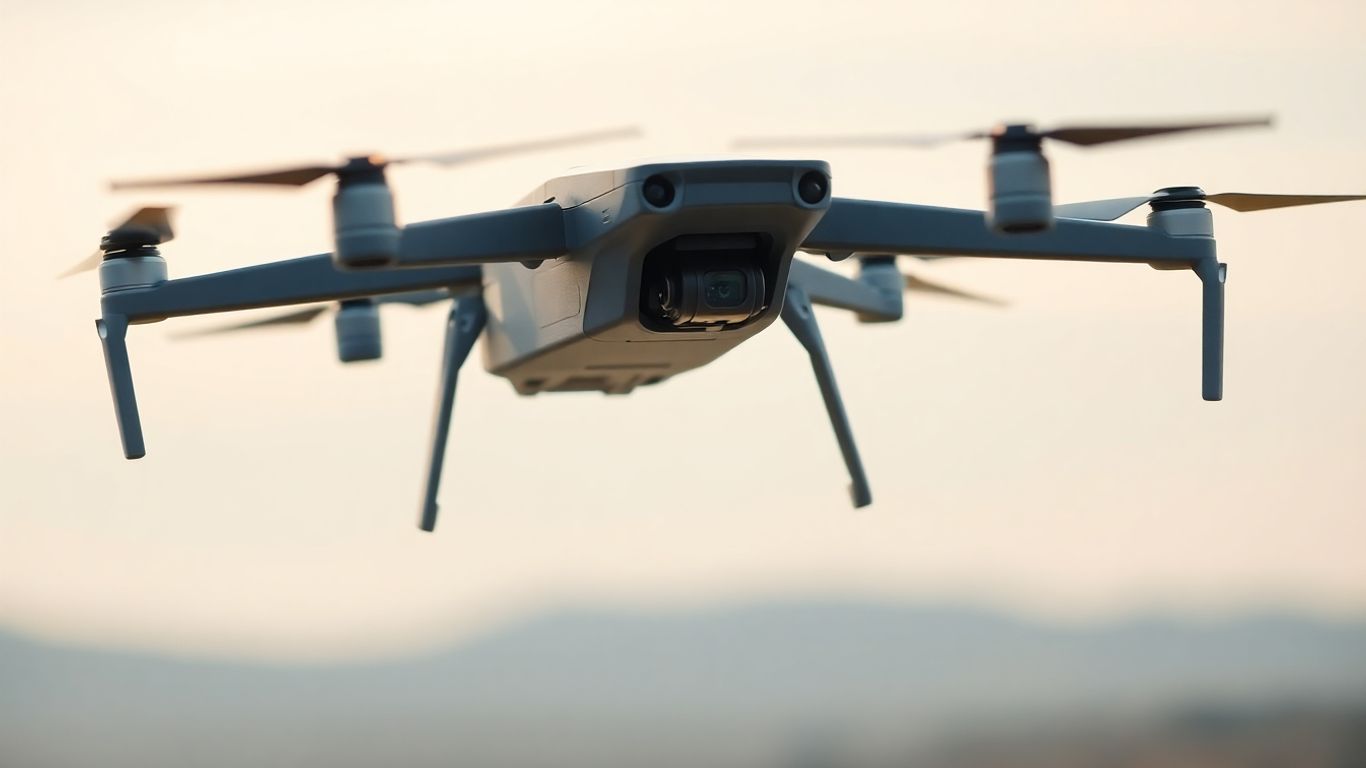 Drone hovering in the air, ready for flight.