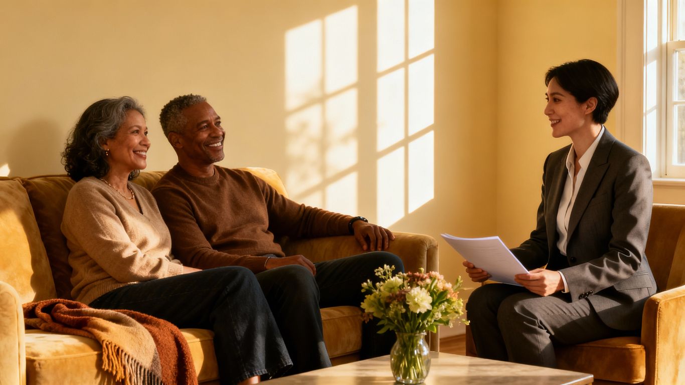 Couple discussing estate planning with a professional.