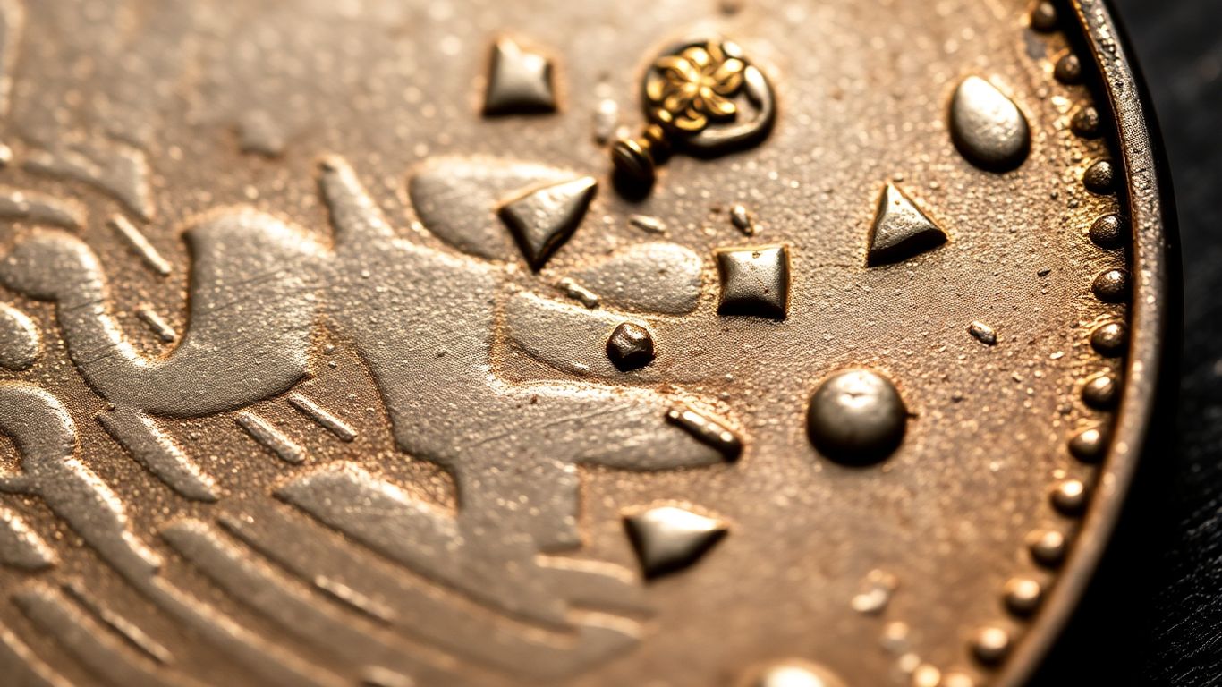 Close-up of a graded coin with detailed design.