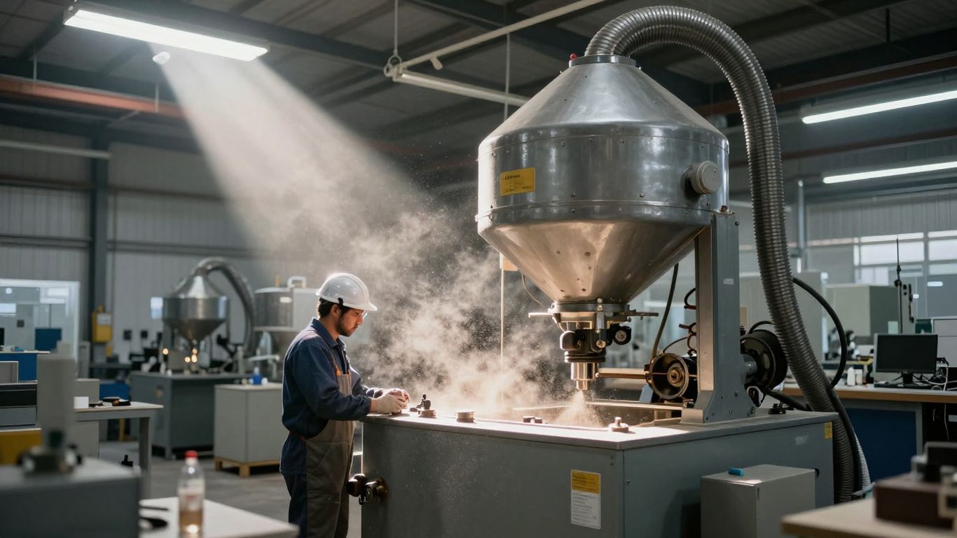 Industrial dust extraction system in a workshop.