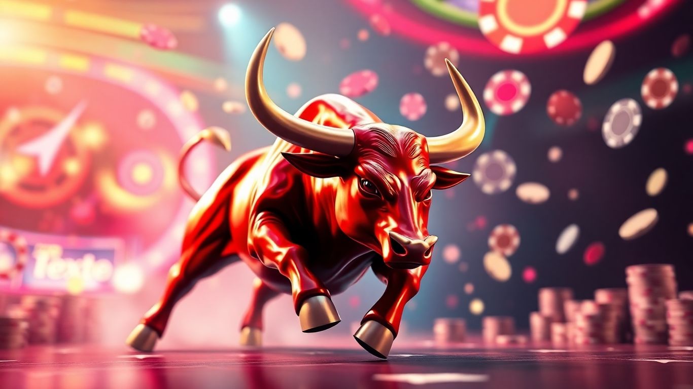 Raging Bull online casino logo with fiery bull.