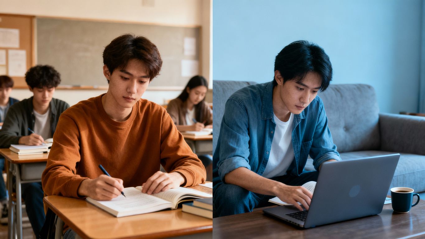 Online vs traditional classroom learning comparison.