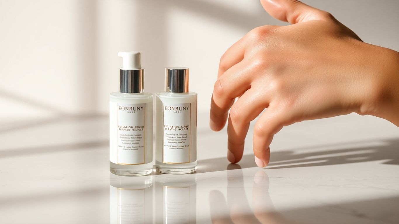 Luxurious skincare bottle and radiant skin