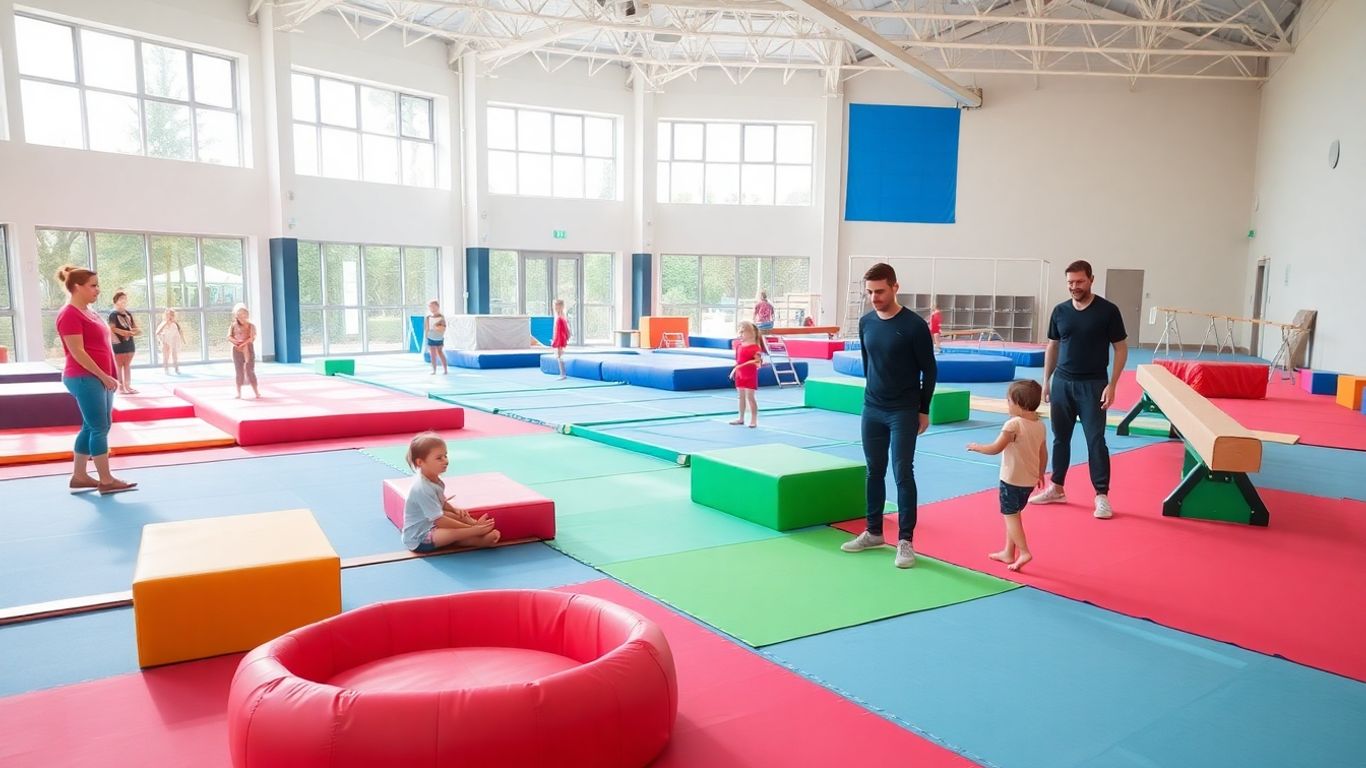 Aussie kids in modern gymnastics gym with colourful equipment