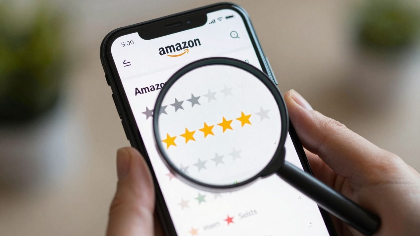 Amazon product page with questionable star ratings.