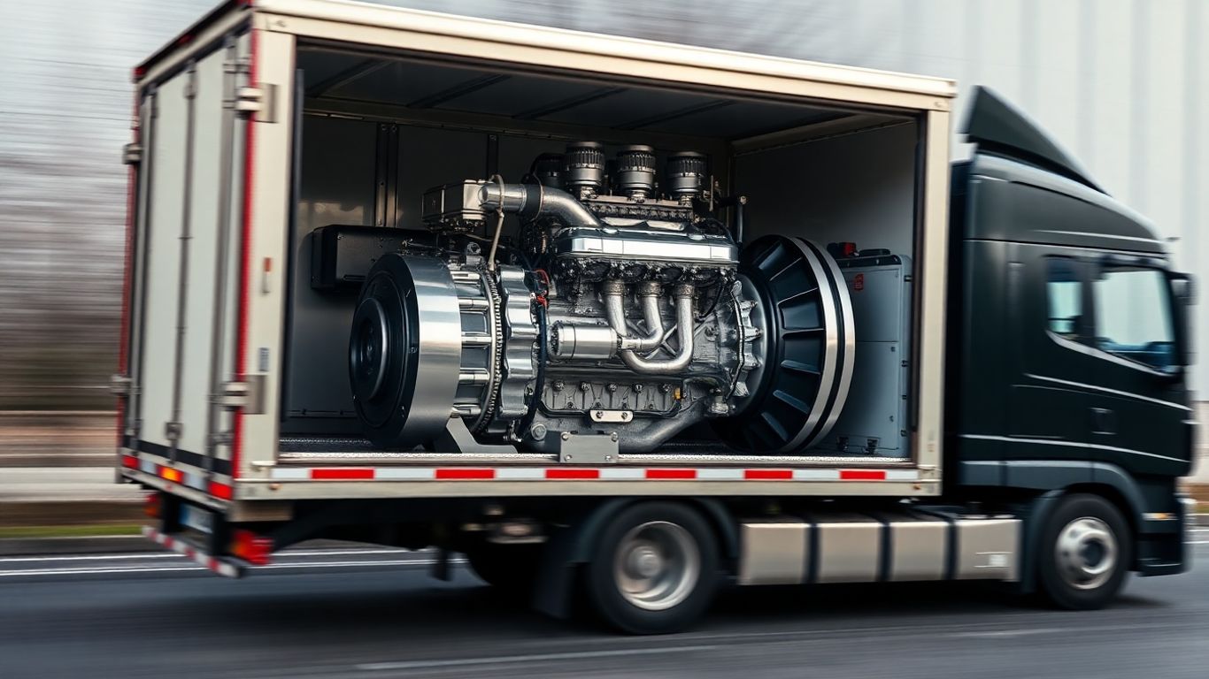 Fast engine delivery truck in motion.