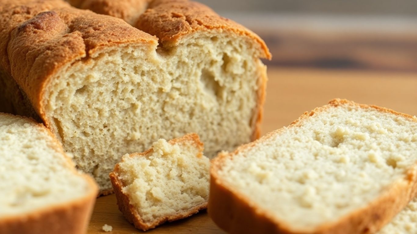 Close-up of dense, crumbly gluten-free bread texture.