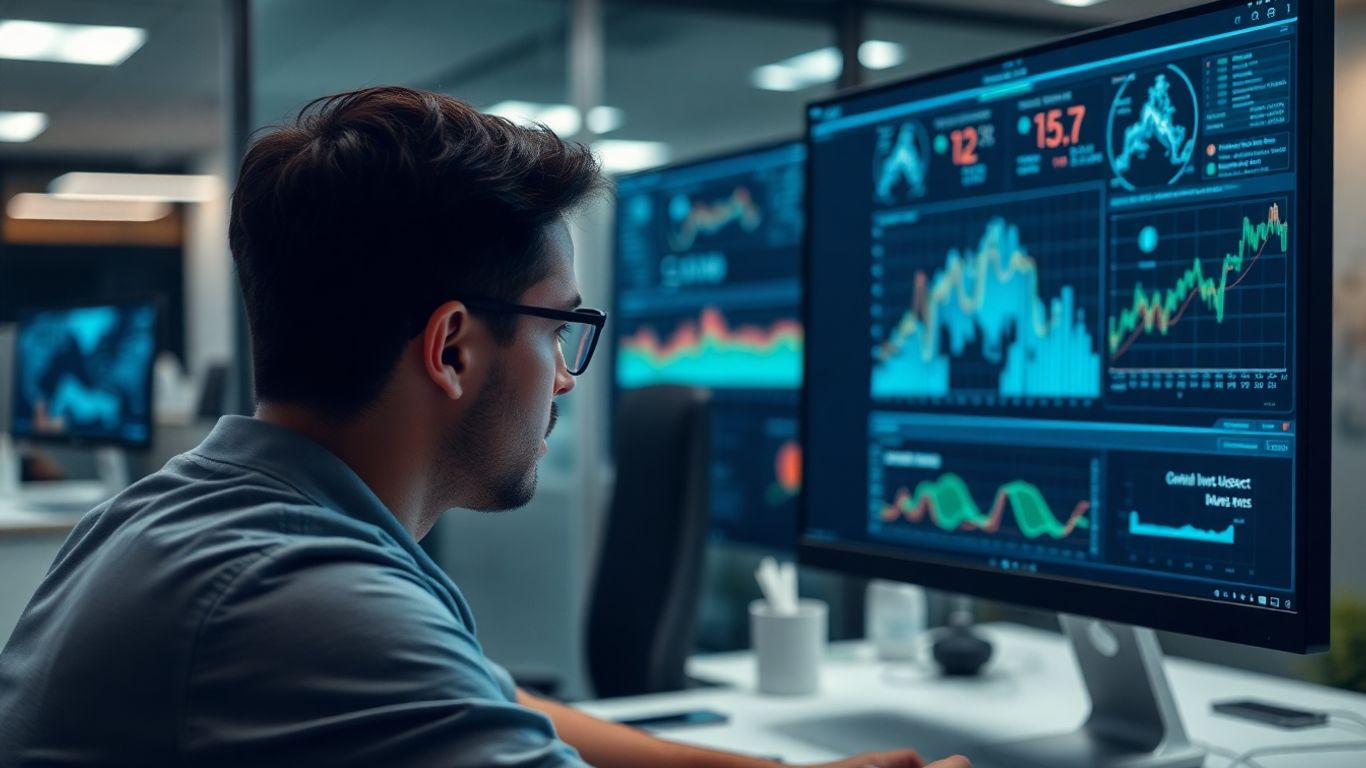 Persona che lavora con i dati su un computer moderno.