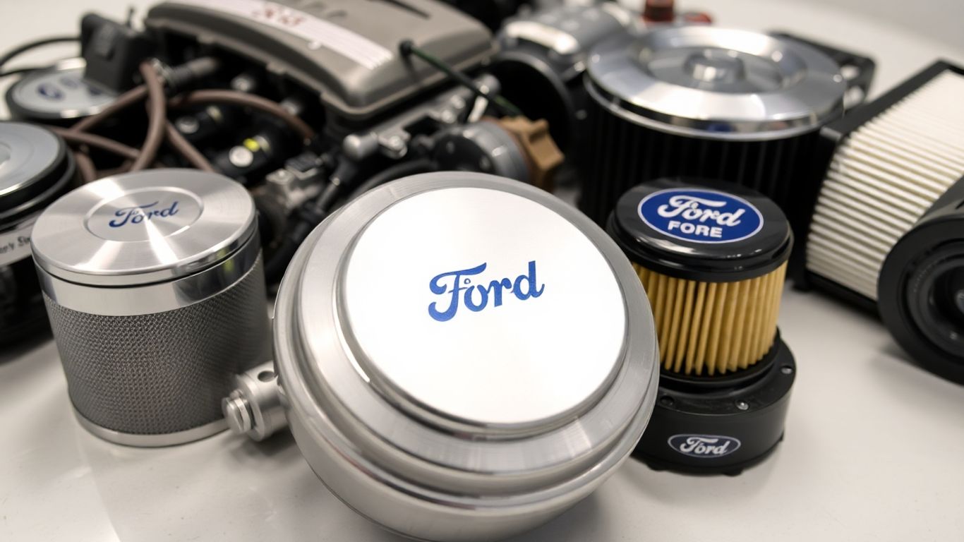 Genuine Ford parts laid out for display.