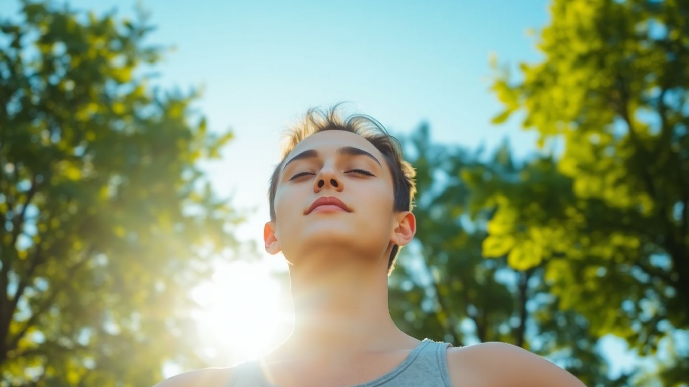 Person meditating peacefully in a serene natural setting.