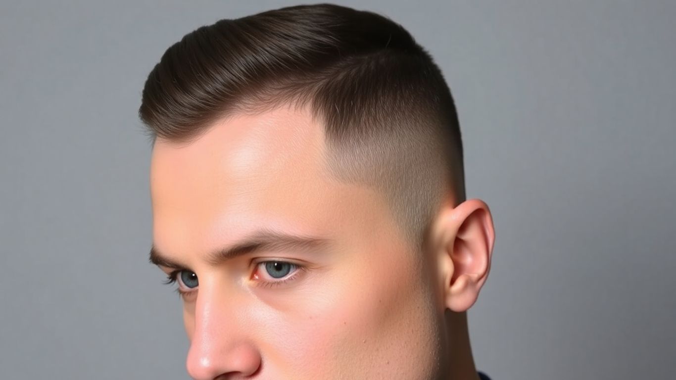 Man with a sharp crew cut fade hairstyle.