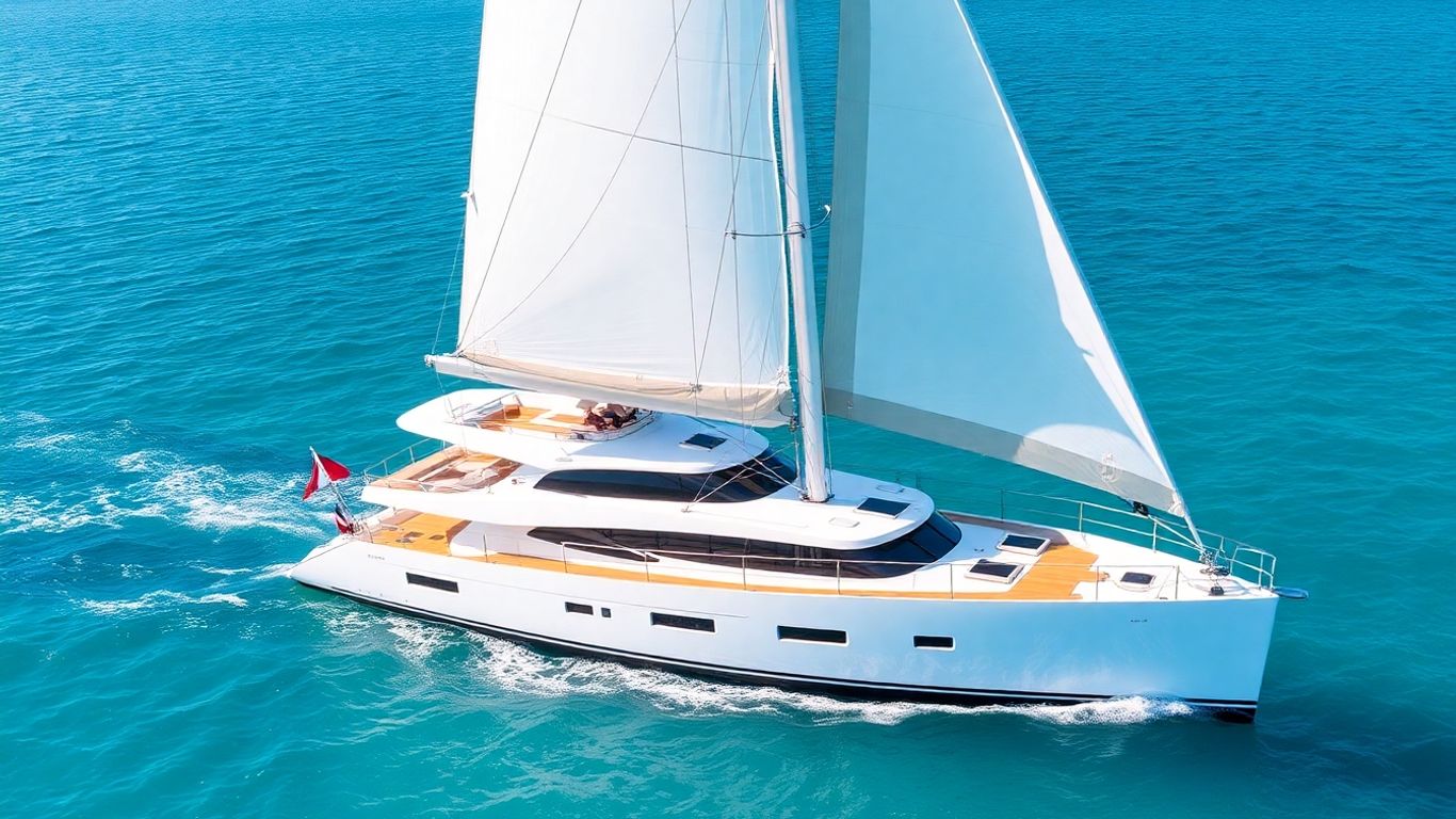 Seahawk sailboat sailing on a calm blue sea.